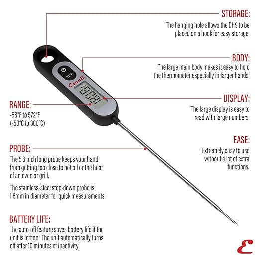 Escali Long Stem Digital Thermometer for Meat, Frying, Cooking, Candy and Kitchen Use, Extra Long 5.6-Inch Probe, Black