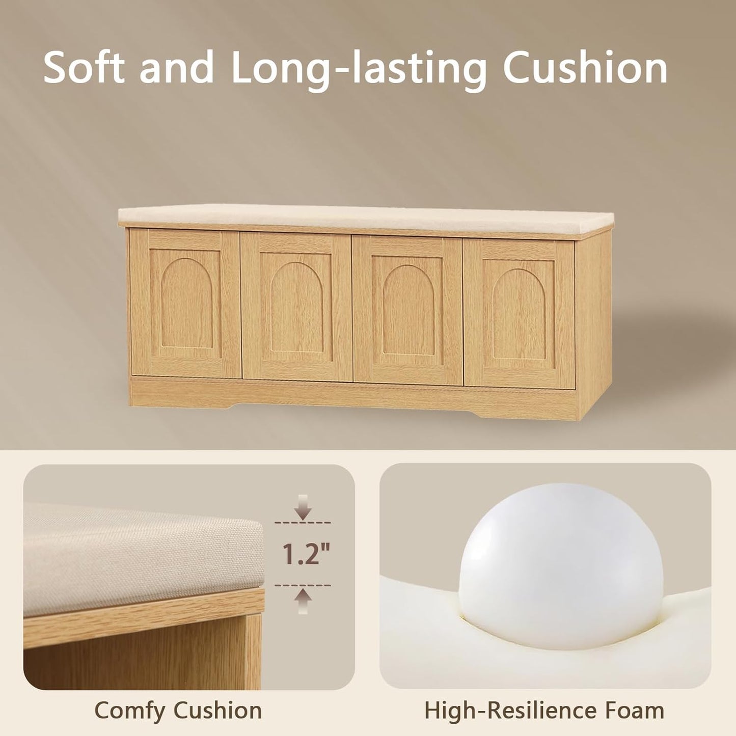 DINZI LVJ Shoe Bench, Entryway Storage Bench with Doors, Cushion, 2-Tier Shoe Rack with 8-Cubby, 47.2”L x 13.8”W Shoe Organizer Cabinet, Adjustable Shelf, Living Room, Bedroom Natural