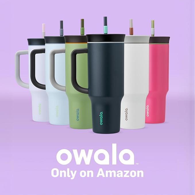 Owala Stainless Steel Triple Layer Insulated Travel Tumbler with Spill Resistant Lid, Straw, and Carry Handle, BPA Free, 40 oz, Purple (Bunny Hop) (Pack of 6)