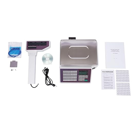 Label Printing Scale, 66Lbs Electronic Price Computing Scale with Pole Display Dual TD Thermal Label & Receipt Printer Commercial Barcode Scale for Supermarket Fruit Candy Snack Hot Pot Seafood Shops