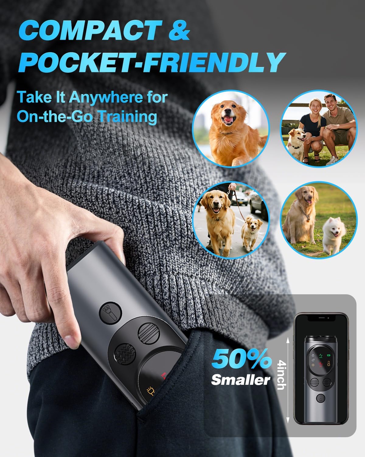 2025 Ultrasonic Dog Bark Deterrent Devices with 3 Emitters & SOS Flashlight, Humane Anti-Bark Trainer, 50FT Range, 90-Day Battery, Multi-Mode Rechargeable Dog Deterrent for Indoor & Outdoor Use