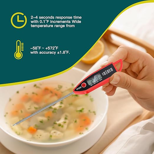 Instant Read Meat Thermometer with Long Probe 9.65 Inch Kitchen Cooking Food Candy Waterproof Digital Thermometer for BBQ Water Milk Yogurt Liquid(Pointed,Red)