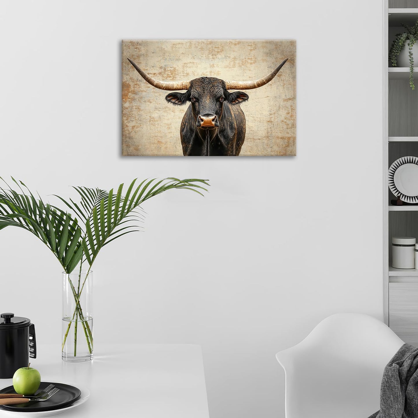 Rustic Highland Cow Pictures Wall Art, Farmhouse Longhorn Bull Bathroom Wall Decor Black Cow Framed Painting Canvas Artwork for Bathroom Bedroom Living Room Decorations 24"L x 16"W