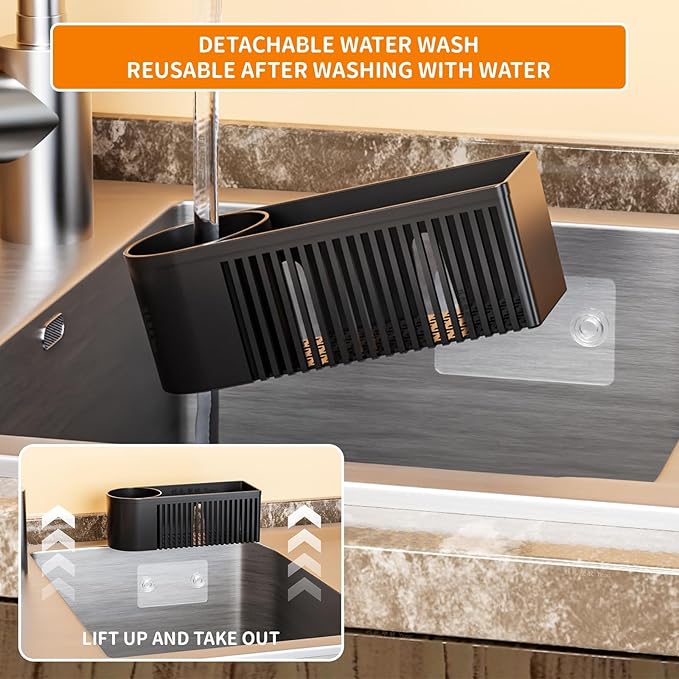 2-in-1 Dish Wand Holder & Sponge Holder for Kitchen Sink Hanging,With Adhesive,Rust Proof Scrub Brush,Scrubber,Dish Sponge,Spinge Holder,In Sink Organizer & Basket Accessories & Essentials,Plastic