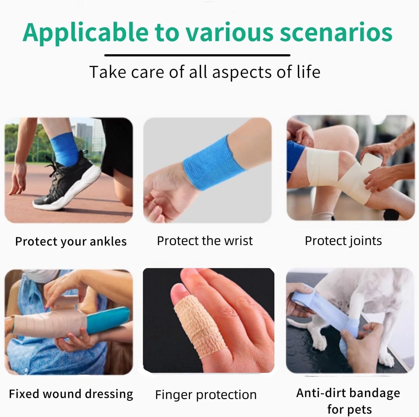 Self Adhesive Wrap 18 Rolls, Non-Woven Self Adherent Vet Wrap, (1IN+2IN+3IN) x 5Yard | Cohesive Bandage Tape for Wrist & Ankle, Elastic Grip Cover (Colorful)