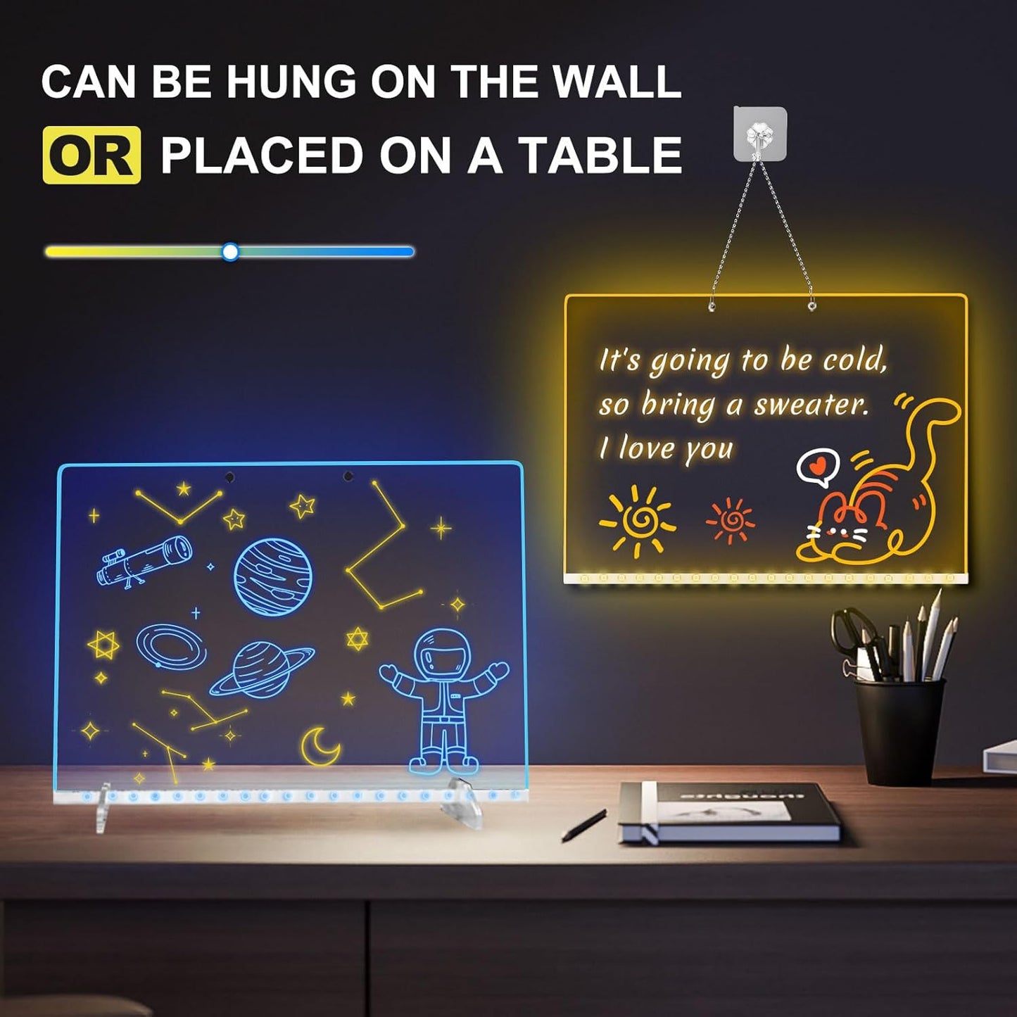 LED Note Board with Highlighters 2 Sets,Doodle Glow Drawing Board,13.7"X10" 6 Modes & 8 Colors, Led Drawing Board for Kids,Gift for Kids Ages 3+,Led Writing Board for Home/Office/Decor