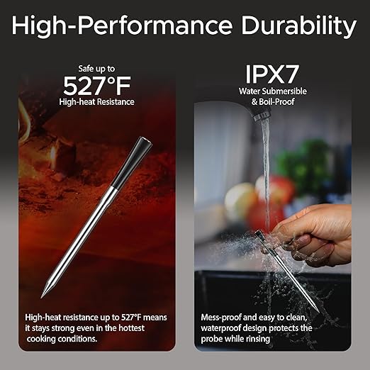 CulinaMeter Two: 2 Probes Wireless Meat Thermometer with LCD Screen, 750FT Digital Cooking Food Thermometer for Beef Lamb Turkey, Dual Sensor Measures Internal & Ambient Temp