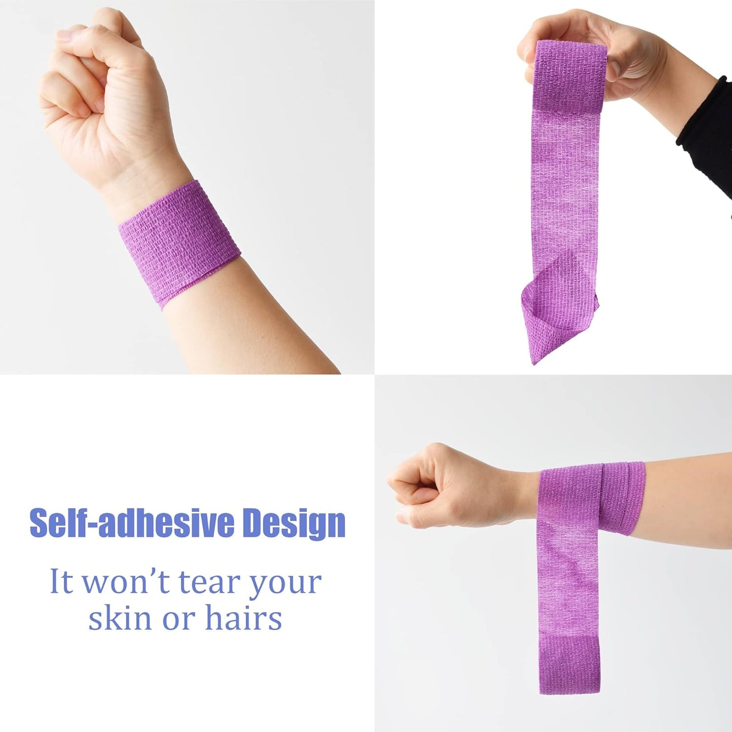 9 Pack 2" x 5 Yards Self Adhesive Bandage Wrap Self Stick Wrap for Ankle, Wrist, Finger, Sports, Breathable Cohesive Vet Tape for Pets (Purple)