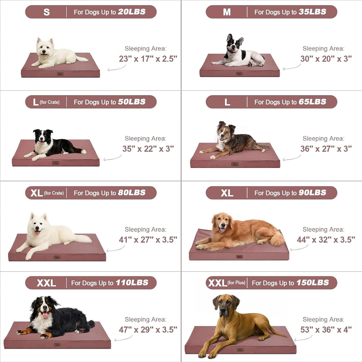 Outdoor Dog Bed for Medium Dogs, Waterproof Dog Crate Bed for Puppy Beds, Orthopedic Egg Crate Foam Pet Bed with Washable and Removable Oxford Cover, Pink