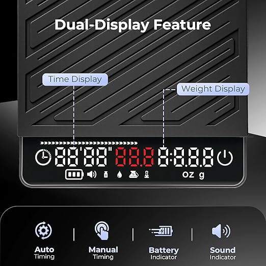 IKAPE Professional Coffee Scale with Timer, 2kg/0.1g High Precision Digital Scale, 4 Modes (Espresso/Pour Over Brew Ratio), LED Display, Auto-Tare, for Kitchen, Cooking, Espresso, Pour Over Coffee