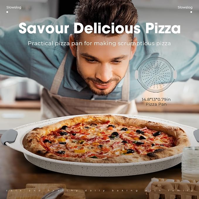 11-Piece Nonstick Baking Pans Set, Stackable Non Toxic Bakeware Sets with Cookie Sheets, Cake Pan, Loaf Pan, Pizza Pan, Muffin Pan, White&Gray