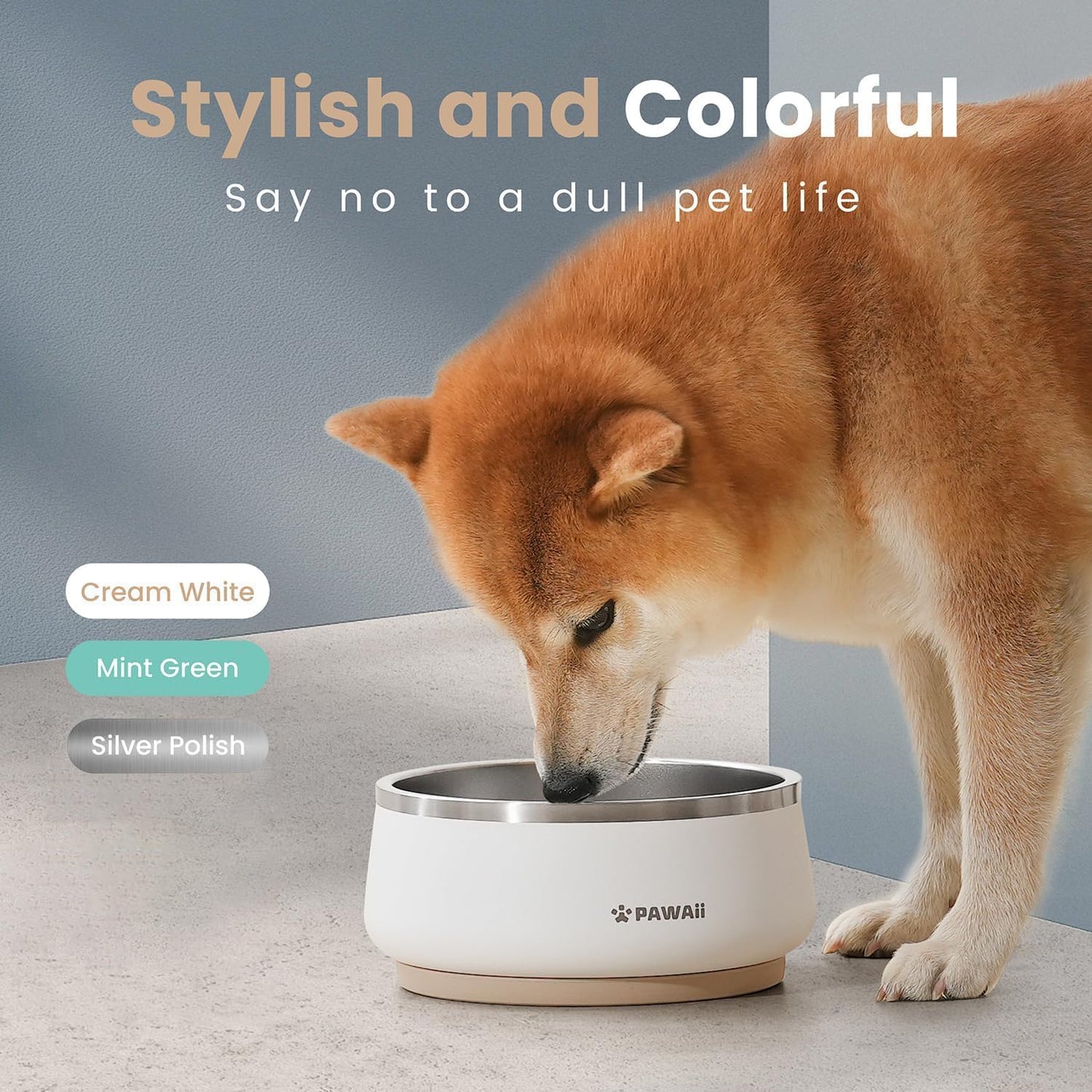 Pawaii Stainless Steel Dog Bowl with Non-Slip Rubber Base & Double Wall Insulation - Durable Design | Includes ID Tag | Dishwasher Safe Food & Water Bowl for All Dogs (68oz)