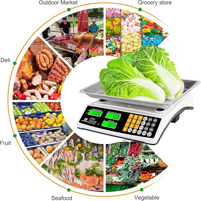 Price Computing Scale 88lb/40kg Commercial Food Scale for Produce Meat with Stainless Steel Large Platform, LCD Display, and Green Bright Backlight for Farmers Markets, Deli, (Not for Trade)