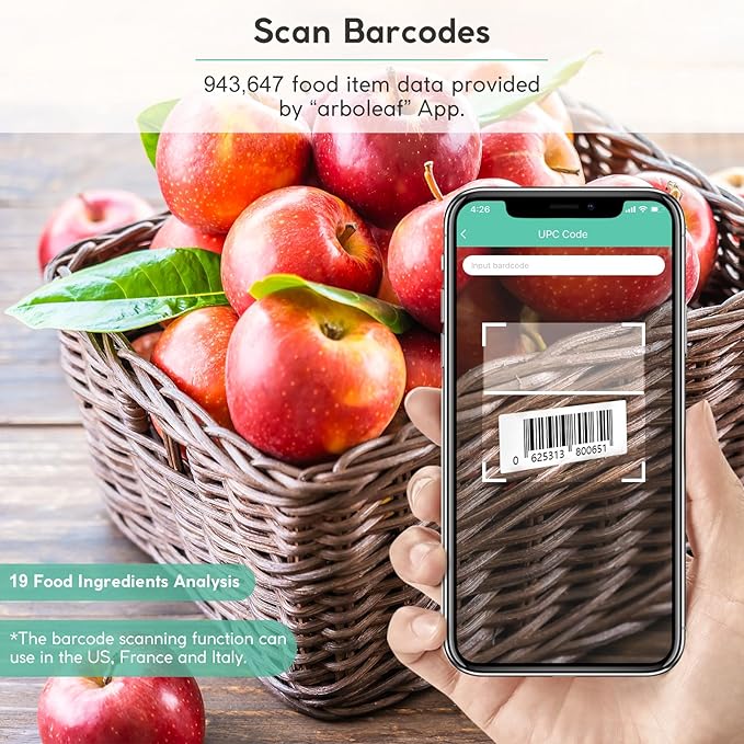 Arboleaf Smart Food Kitchen Scale, 22lb Digital Food Scale with Nutritional Calculator, Smart Kitchen Weighing with App for Macro, Keto, Calorie, Cooking, Grams and Ounces, 0.1oz/0.5g,Black