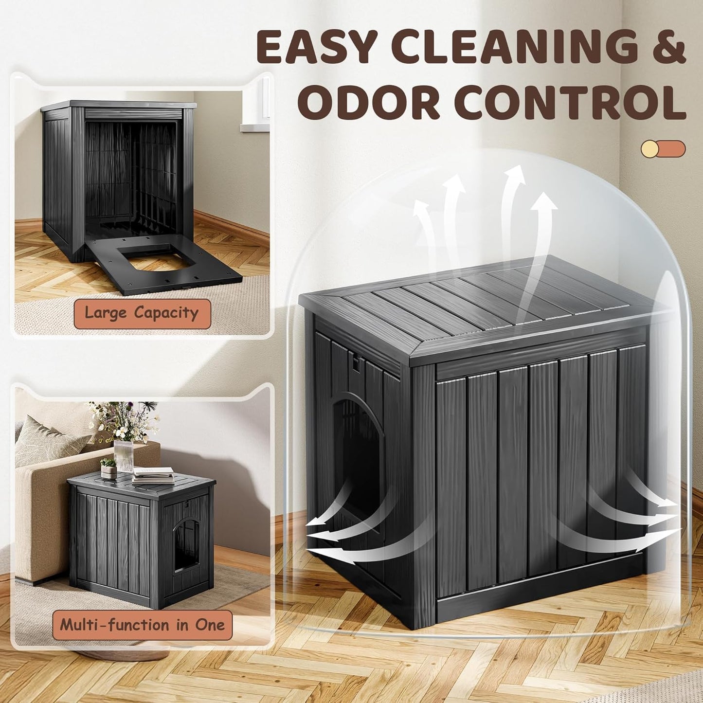 Outdoor & Indoor Dog House for Weatherproof and Stylish Furniture, Insulated Dog House Outdoor, Multi - Use for Small and Medium Dogs (Black, 22.8" L × 17.7" W × 21.7" H)