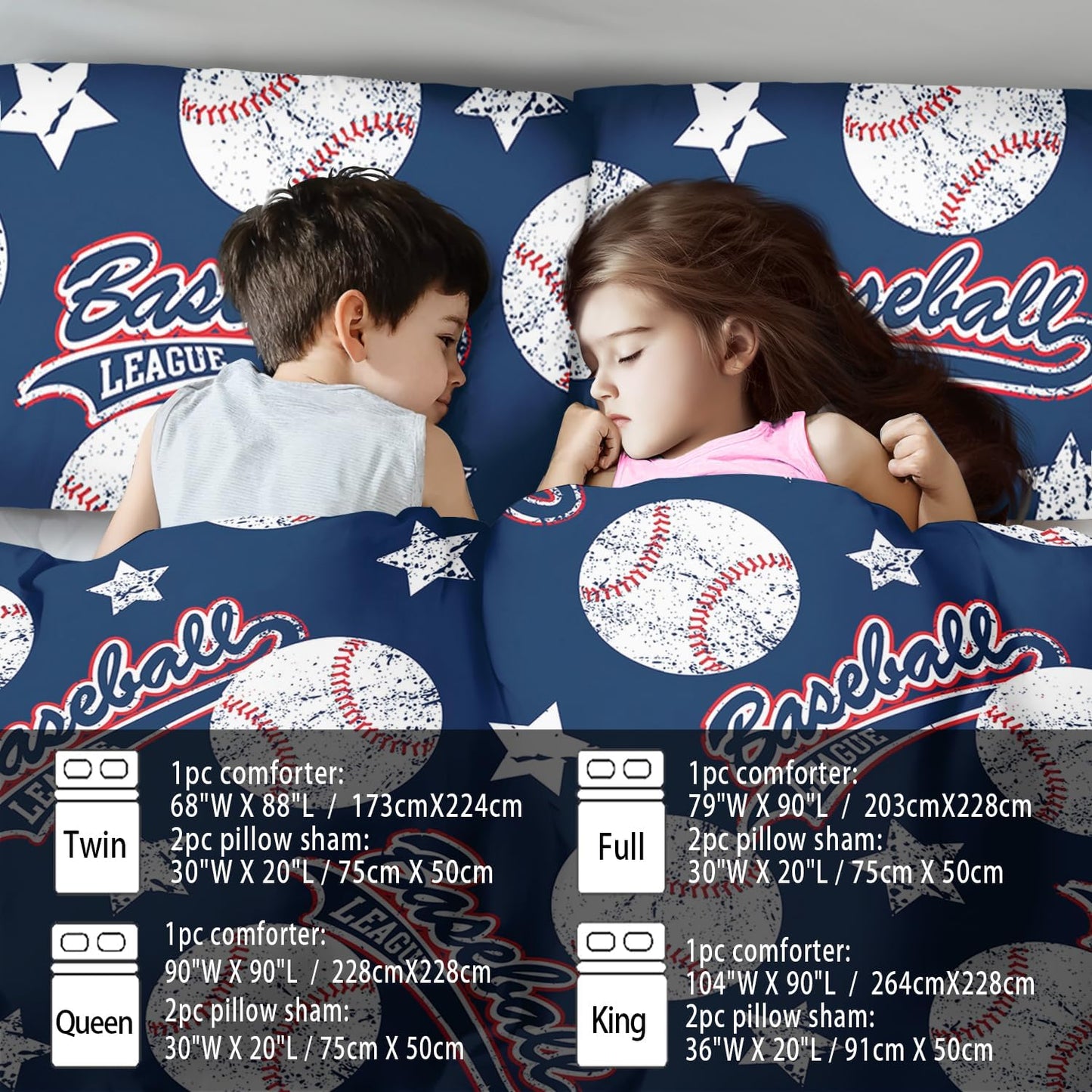 Baseball Comforter Set Full,Sports Bedding Sets for Boys,Blue Sports Comforter Full Bedroom Decor,Baseball Bedding Teen for All Seasons,Blue Quilt Kids Bedroom Decor