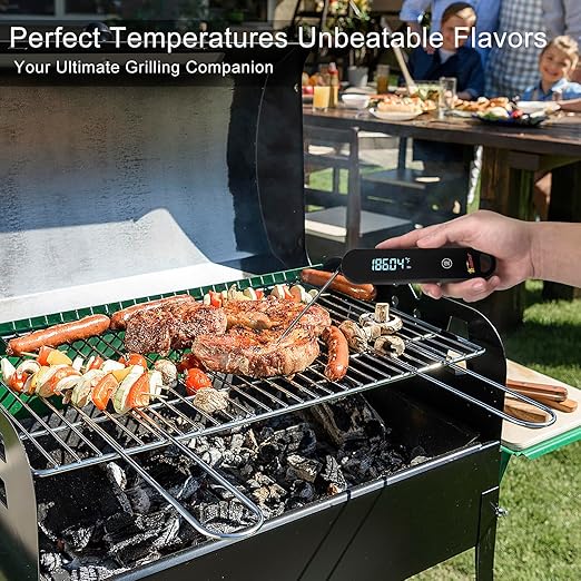 KULUNER The Latest Thermocouple Instant Reading Meat Thermometer Digital,Faster Less Than 0.6 Second Response,IP67 Waterproof Thermometer Suitable for Grilling, Cooking,BBQ Gifts for Men (Black)