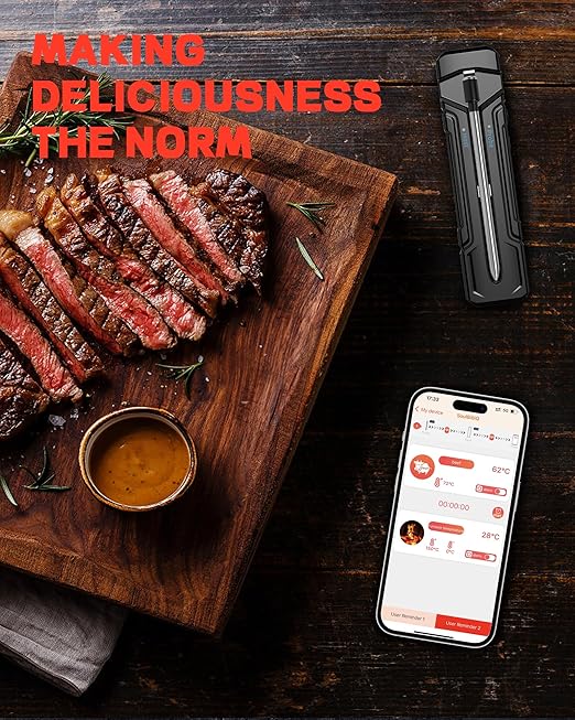 Wireless Meat Thermometer, 500ft Range, Bluetooth, Digital, Smart App Control for Grilling, Smoking, BBQ, Oven, Grill, Smoker, Rotisserie