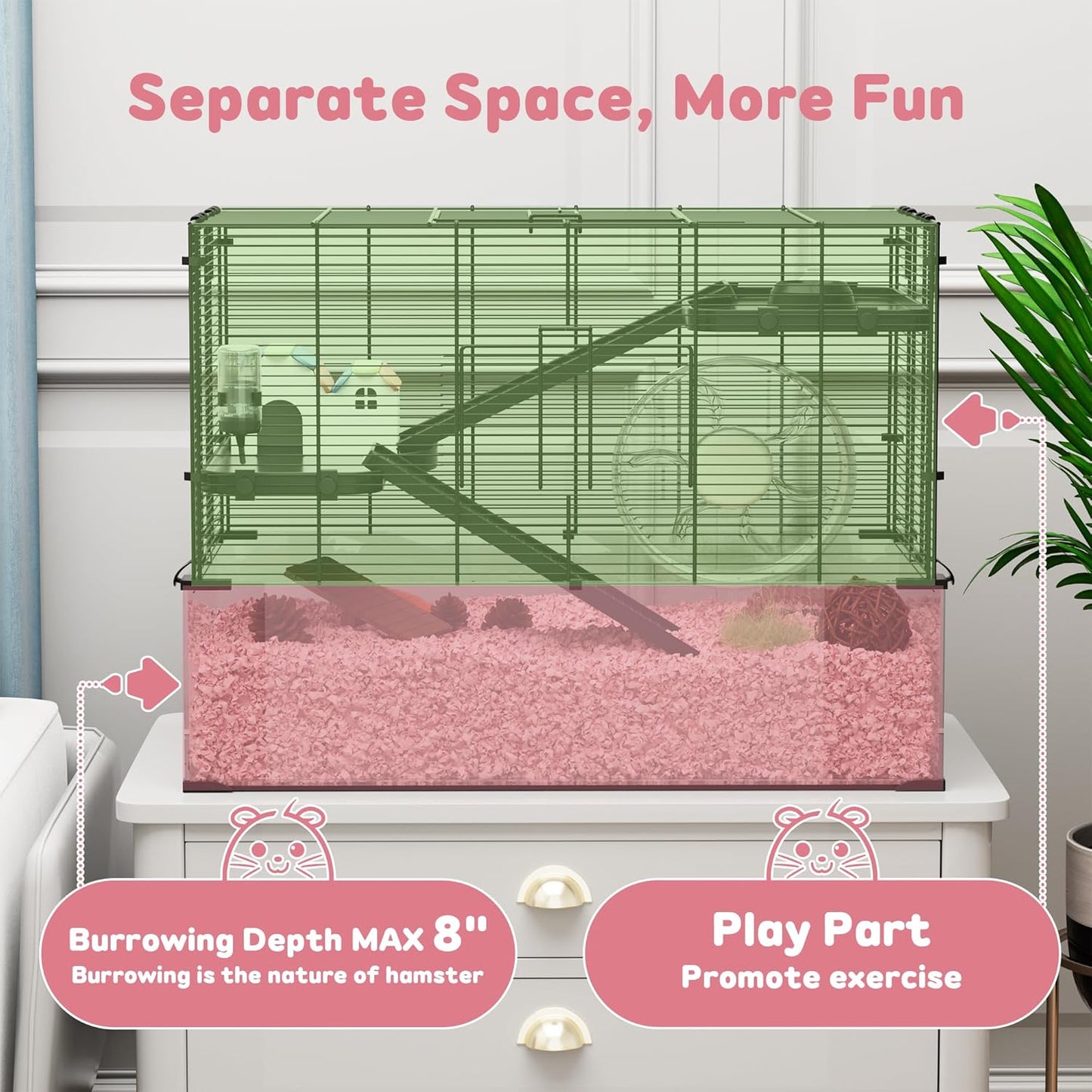 3-Tier Glass Hamster Tank, Large Hamster Cage Habitat with 11inch Big Running Wheel for Rat, Mouse, Gerbil, Syrian Hamster, 590 SQ INCHES