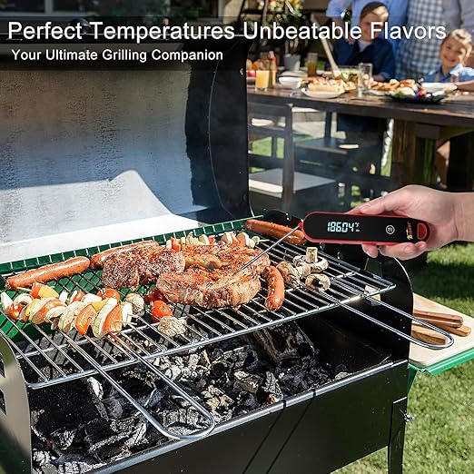 KULUNER The Latest Thermocouple Instant Reading Meat Thermometer Digital,Faster Less Than 0.6 Second Response,IP67 Waterproof Thermometer Suitable for Grilling, Cooking,BBQ Gifts for Men (Red)