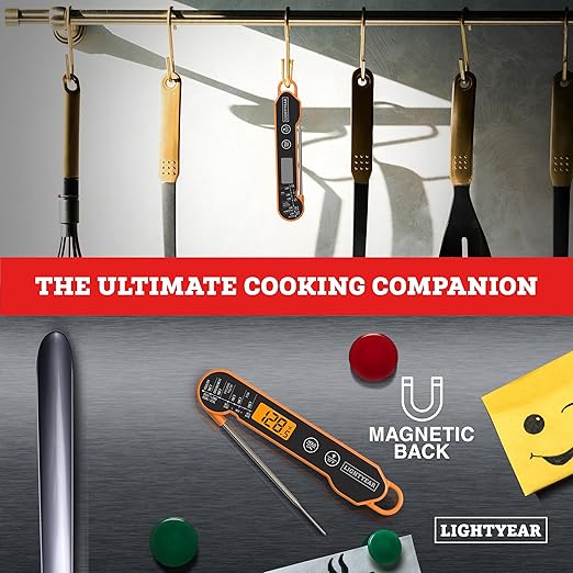 Lightyear Meat Thermometer | Instant Read Cooking Thermometer for Grilling, Roasting & BBQ, Built-in Magnet, IP65 Waterproof, Food-Grade Stainless Steel Temperature Probe