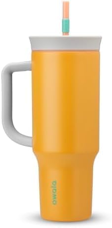 Owala Stainless Steel Triple Layer Insulated Travel Tumbler with Spill Resistant Lid, Straw, and Carry Handle, BPA Free, 40 oz, Orange (Tropical) (Pack of 6)