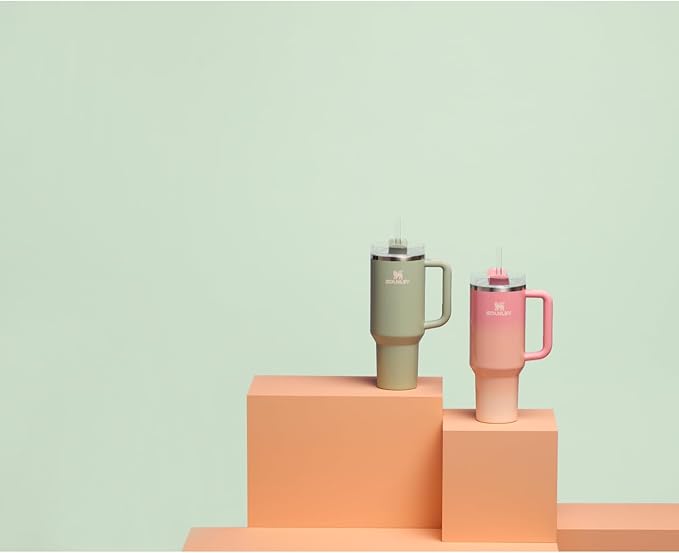 STANLEY Quencher H2.0 Tumbler with Handle and Straw 40 oz | Flowstate 3-Position Lid | Cup Holder Compatible for Travel | Insulated Stainless Steel Cup | BPA-Free | Pink Mesa Sunset