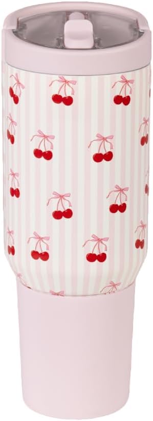 HydroJug Sport - Stainless Steel Tumbler with Straw, Vacuum Insulated, 20oz Leakproof Water Bottle, Ergonomic Design, Reusable, Dishwasher Safe, Rubber Base, Durable for Gym or Outdoors, Sweet Cherry