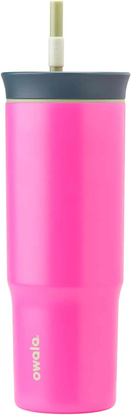 Owala Stainless Steel Triple Layer Insulated Travel Tumbler with Spill Resistant Lid and Straw, BPA Free, 24 oz, Brown/Pink (Watermelon Breeze) (Pack of 12)