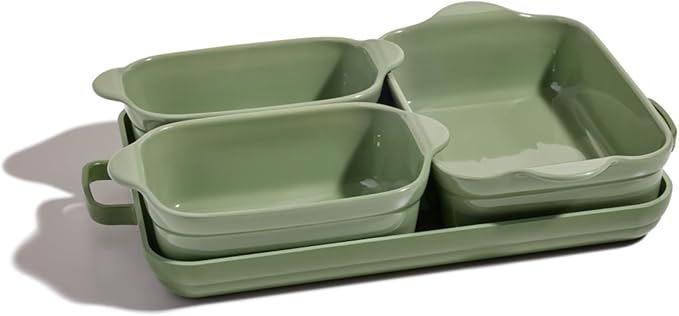 Our Place Bakeware Set | 5-Piece Nonstick, Toxin-Free, Ceramic, Cast Aluminum Set with Oven Pan, Bakers, & Oven Mat | Space-Saving Nesting Design | Oven-Safe | Bake, Roast, Griddle and more | Sage