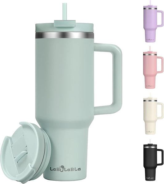 40oz Tumbler with Handle,Double Wall Vacuum Reusable Stainless Steel Insulated Water Bottle,With Leak Proof lid and Straw for Iced or Cold Beverages (Blue Haze)