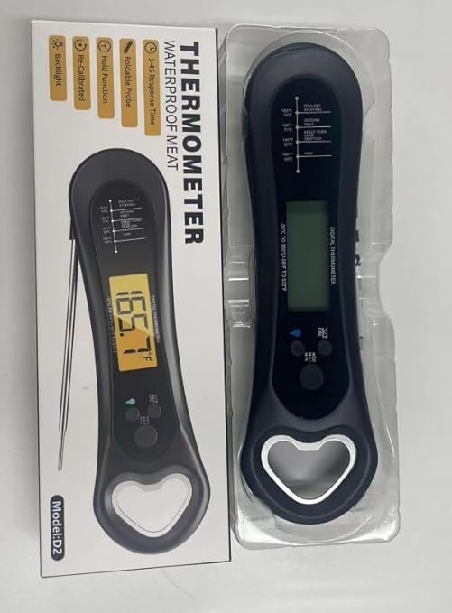 Instant Read Meat Thermometer Digital, Backlight & Calibration Food Thermometer, with Bottle Opener, for Grill and Cooking, Kitchen Gadgets for BBQ, Turkey, Candy, Liquids