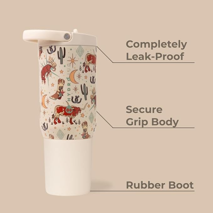 HydroJug Sport - Stainless Steel Tumbler with Straw, Vacuum Insulated, 20oz Leakproof Water Bottle, Ergonomic Design, Reusable, Dishwasher Safe, Rubber Base, Durable for Gym or Outdoors, Rodeo