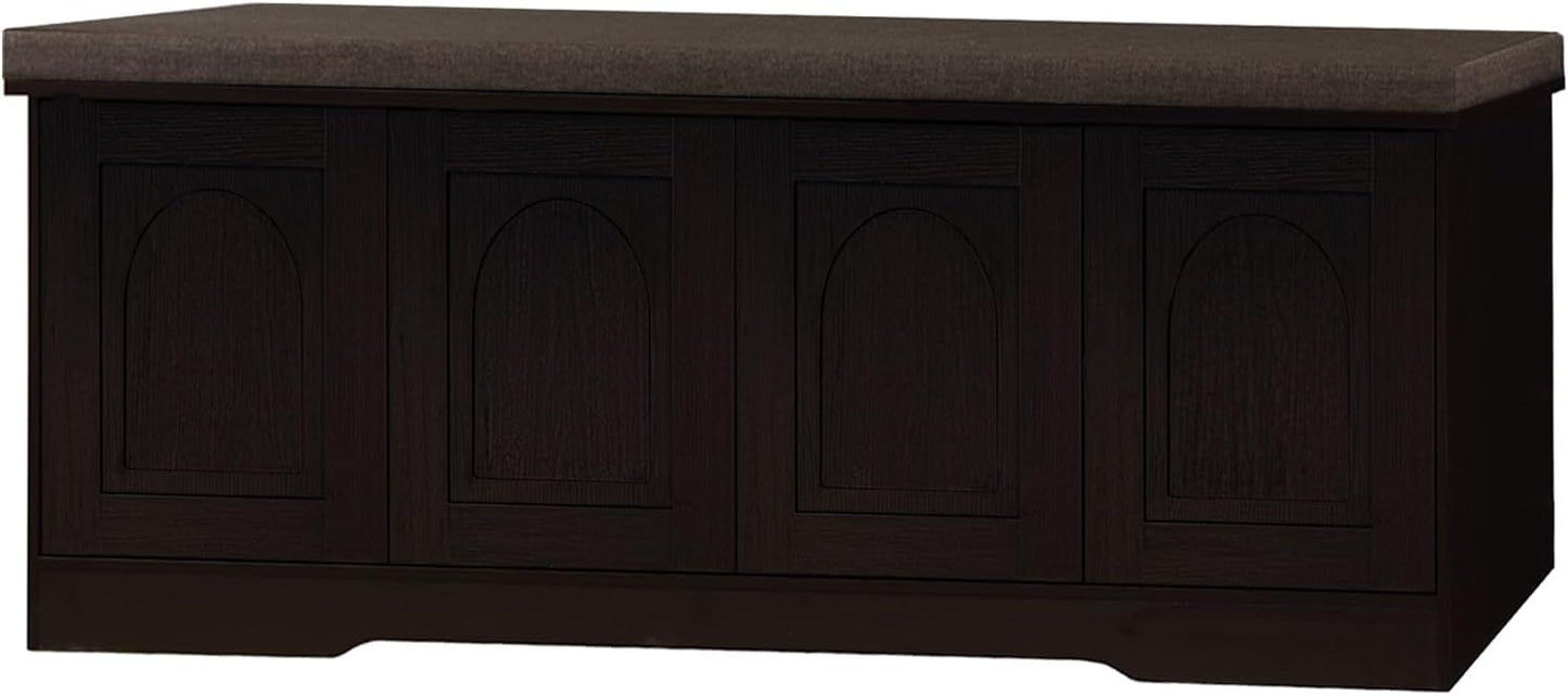 DINZI LVJ Shoe Bench, Entryway Storage Bench with Doors, Cushion, 2-Tier Shoe Rack with 8-Cubby, 47.2”L x 13.8”W Shoe Organizer Cabinet, Adjustable Shelf, Living Room, Bedroom, Espresso