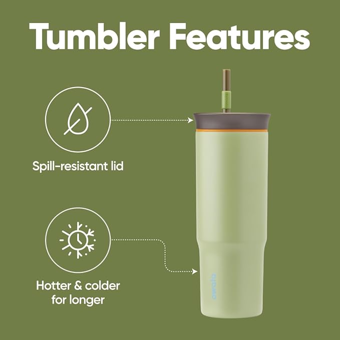 Owala Stainless Steel Triple Layer Insulated Travel Tumbler with Spill Resistant Lid and Straw, BPA Free, 24 oz, Brown/Green (Brave Adventures) (Pack of 12)