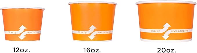 Karat [12oz - 1000 ct] Paper Ice Cream Cups & Soup Bowls for Hot/ Cold Food - Ideal for Soup, Ice Cream, Gelato, Yogurt and Snacks - Orange