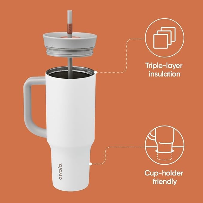 Owala Stainless Steel Triple Layer Insulated Travel Tumbler with Spill Resistant Lid, Straw, and Carry Handle, BPA Free, 40 oz, Gray (Iced Tea) (Pack of 6)
