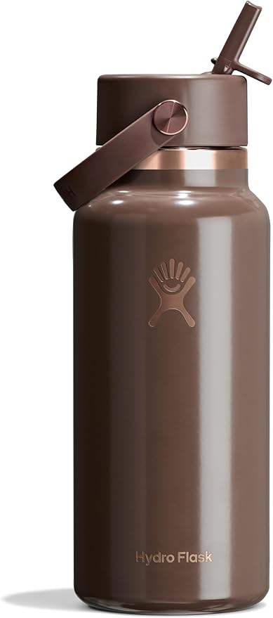 Hydro Flask Water Bottle - Insulated Stainless Steel - Wide Mouth Flex Straw Lid, Non Spill, Leakproof and Refillable in 32 Oz Chocolate Rose Gold