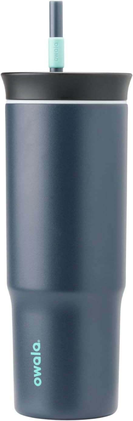 Owala Stainless Steel Triple Layer Insulated Travel Tumbler with Spill Resistant Lid and Straw, BPA Free, 24 oz, Black/Grey (Foggy Tide) (Pack of 12)
