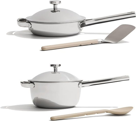 Our Place Titanium Pro Mini Cookware Duo – Always Pan & Perfect Pot with Nonstick No-Coating Technology | Tri-Ply Titanium & Stainless Steel | Safe for Oven, Induction & Cooktops up to 1000°F | Chrome