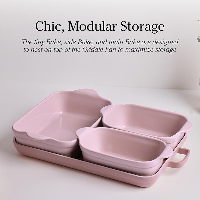 Our Place Bakeware Set | 5-Piece Nonstick, Toxin-Free, Ceramic, Cast Aluminum Set with Oven Pan, Bakers, & Oven Mat | Space-Saving Nesting Design | Oven-Safe | Bake, Roast, Griddle and more | Sage