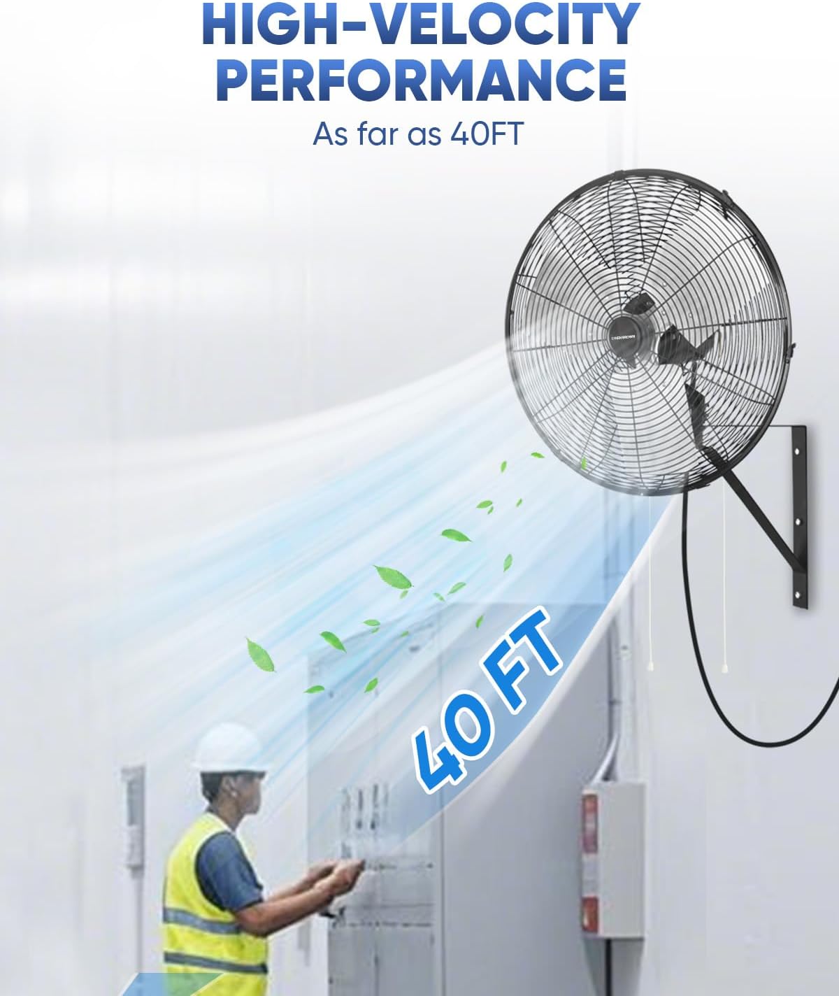 KEN BROWN 20 Inch Industrial Oscillating Wall Mount Fan 5500CFM,Heavy Duty,High Velocity,3- Speed,Black