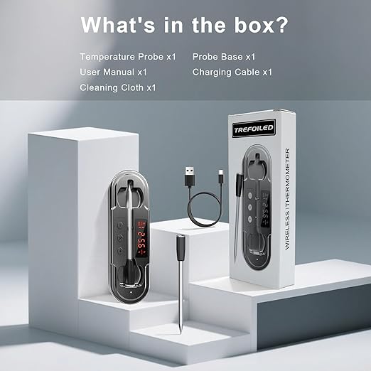 Smart Bluetooth Wireless Meat Thermometer | NIST ±0.5°F Accuracy | 10X Enhanced Sub-1G Signal & Stability | Standalone Display Base | WiFi Long-Range Thermometer for BBQ, Grill, Smoker, Oven, Kitchen