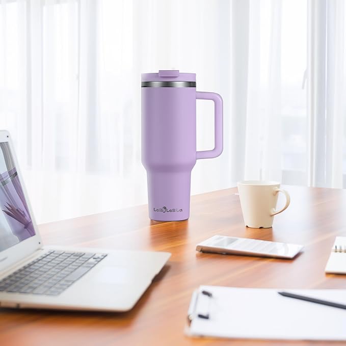 40oz Tumbler with Handle,Double Wall Vacuum Reusable Stainless Steel Insulated Water Bottle,With Leak Proof lid and Straw for Iced or Cold Beverages (Lavender Purple)