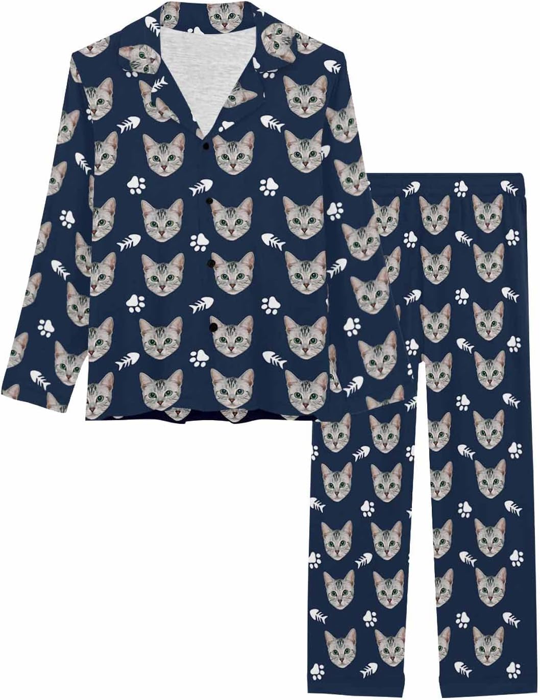 MyPupSocks Custom Face Pajamas for Women Set, Personalized Photo Long Sleepwear XS-XXL