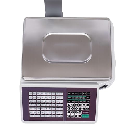Label Printing Scale, 66Lbs Electronic Price Computing Scale with Pole Display Dual TD Thermal Label & Receipt Printer Commercial Barcode Scale for Supermarket Fruit Candy Snack Hot Pot Seafood Shops