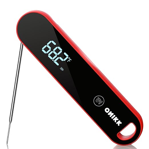 ONIKK Meat Thermometer Digital, 0.6 Sec Instant Read Food Thermometer, ±0.5℉ Accuracy, IPV7 Waterproof, Motion Sensing, for Cooking Grilling, Frying, Steak, Oven, Candy, Outdoor BBQ Accessories