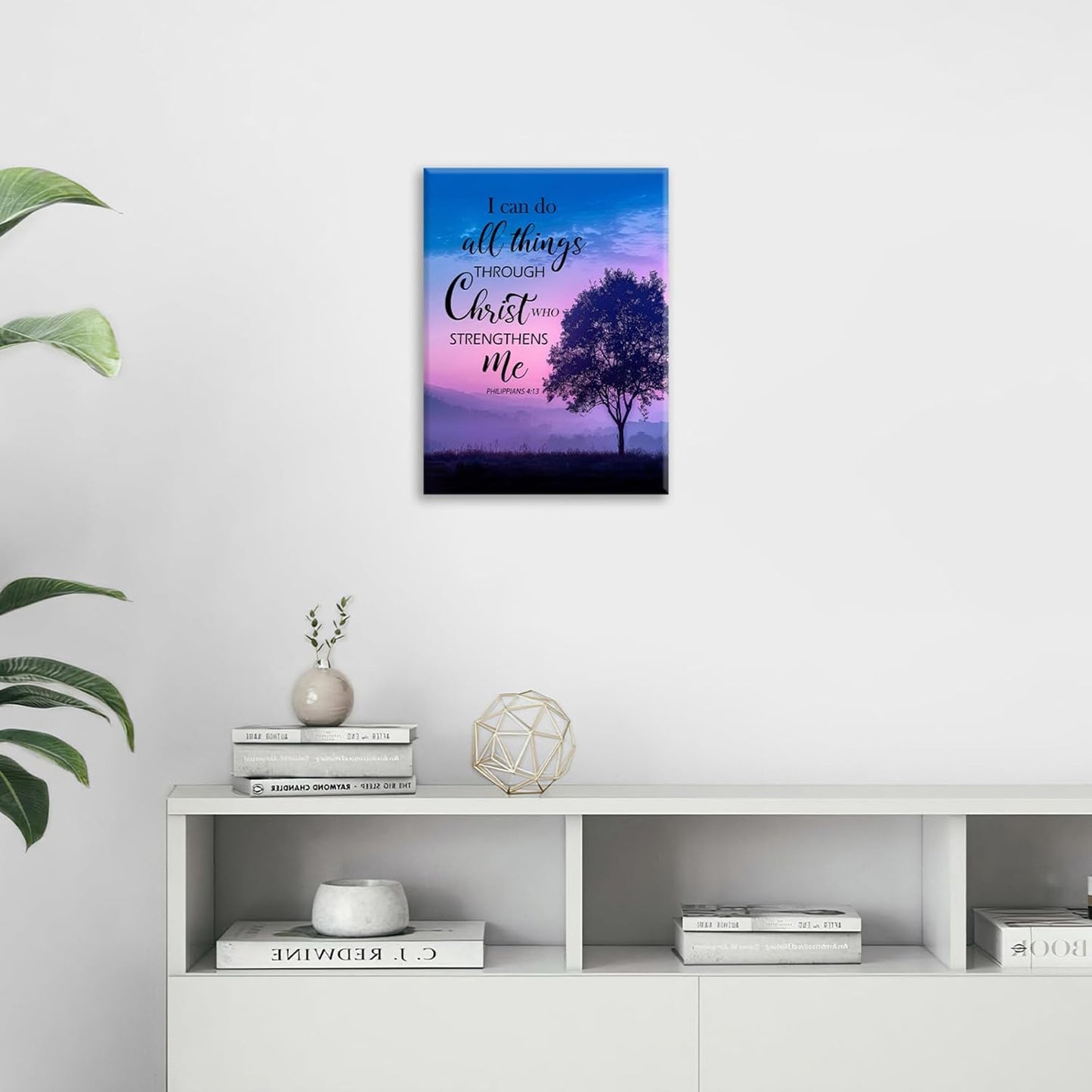 Christian Tree Wall Art I Can Do All Things Canvas Wall Decor Prints Framed Painting Purple Pictures Gifts Artwork for Bathroom Bedroom 12"x16"
