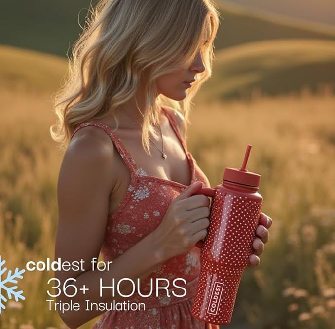 Coldest Tumbler with Handle and Straw, 100% Leak Proof Insulated Tumbler with Lid and Straw (3 Lids), Stainless Steel Tumblers for Women & Men, Cup Holder Friendly, 36 oz (Moonlight Hearts)