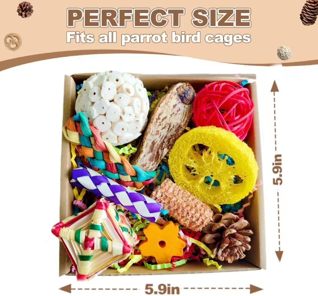 Parakeet Toys, Bird Toy Conure Grass Mat Budgie Shredder Hanging Set Cockatiel Foraging Toys Parrot Climbing Wall Toy Lovebird Cage Accessories for Small Birds (Colorful-Cockatiels Box Toys)